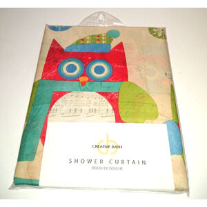 Creative Bath Holiday Christmas Owl Fabric Shower Curtain 72"x72" NEW